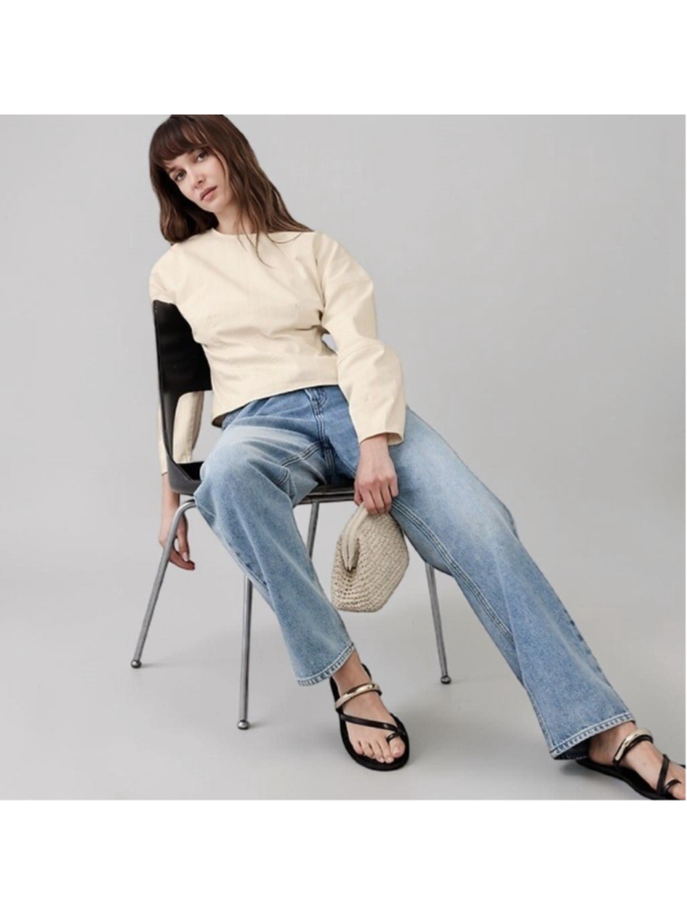 Banana Republic Rounded Sleeve Seamed Denim Top sz 10 in Ecru NWT